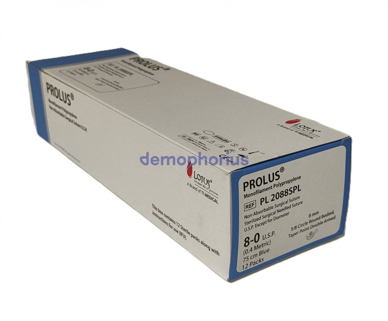 PM28008G0BK_PL2088BL - 12 fire POLIPROPILENA CARDIOVASCULAR, 75cm, USP 8/0, DUBLU ARMAT, 2 * ace 8mm NEGRE, CURB 3/8, ROTUND